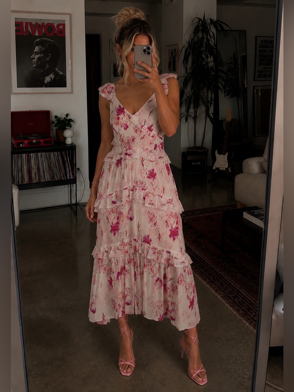 Misa Los Angeles X Revolve Morrison Floral Ruffle Midi Dress Women’s Small Euc